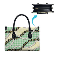 Green Palaka Hawaii Leather Bag Kukui Nut Pikake Lei Hawaiian Tapa Pattern - Polynesian Pride
