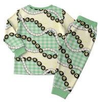 Green Palaka Hawaii Christmas Pajama Set Kukui Nut Pikake Lei Hawaiian Tapa Pattern - Polynesian Pride