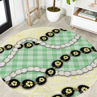 Green Palaka Hawaii Round Carpet Kukui Nut Pikake Lei Hawaiian Tapa Pattern - Polynesian Pride