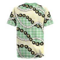 Green Palaka Hawaii Rugby Jersey Kukui Nut Pikake Lei Hawaiian Tapa Pattern - Polynesian Pride