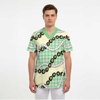 Green Palaka Hawaii Scrub Top Kukui Nut Pikake Lei Hawaiian Tapa Pattern - Polynesian Pride