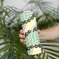 Green Palaka Hawaii Skinny Tumbler Kukui Nut Pikake Lei Hawaiian Tapa Pattern - Polynesian Pride
