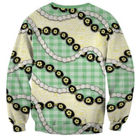 Green Palaka Hawaii Sweatshirt Kukui Nut Pikake Lei Hawaiian Tapa Pattern - Polynesian Pride