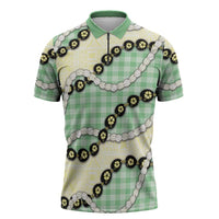 Green Palaka Hawaii Zipper Polo Shirt Kukui Nut Pikake Lei Hawaiian Tapa Pattern LT14 Green - Polynesian Pride