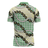 Green Palaka Hawaii Zipper Polo Shirt Kukui Nut Pikake Lei Hawaiian Tapa Pattern LT14 - Polynesian Pride