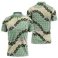 Green Palaka Hawaii Zipper Polo Shirt Kukui Nut Pikake Lei Hawaiian Tapa Pattern LT14 - Polynesian Pride