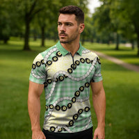 Green Palaka Hawaii Zipper Polo Shirt Kukui Nut Pikake Lei Hawaiian Tapa Pattern LT14 - Polynesian Pride