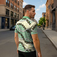 Green Palaka Hawaii Zipper Polo Shirt Kukui Nut Pikake Lei Hawaiian Tapa Pattern LT14 - Polynesian Pride