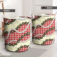 Red Palaka Hawaii Laundry Basket Kukui Nut Pikake Lei Hawaiian Tapa Pattern - Polynesian Pride