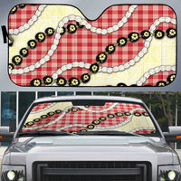 Red Palaka Hawaii Auto Sun Shade Kukui Nut Pikake Lei Hawaiian Tapa Pattern - Polynesian Pride