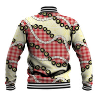 Red Palaka Hawaii Baseball Jacket Kukui Nut Pikake Lei Hawaiian Tapa Pattern - Polynesian Pride
