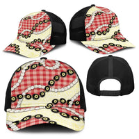 Red Palaka Hawaii Baseball Net Cap Kukui Nut Pikake Lei Hawaiian Tapa Pattern - Polynesian Pride