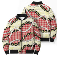 Red Palaka Hawaii Bomber Puffer Jacket Kukui Nut Pikake Lei Hawaiian Tapa Pattern - Polynesian Pride