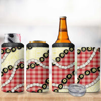 Red Palaka Hawaii 4 in 1 Can Cooler Tumbler Kukui Nut Pikake Lei Hawaiian Tapa Pattern LT14 - Polynesian Pride
