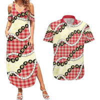 Red Palaka Hawaii Couples Matching Summer Maxi Dress and Hawaiian Shirt Kukui Nut Pikake Lei Hawaiian Tapa Pattern - Polynesian Pride