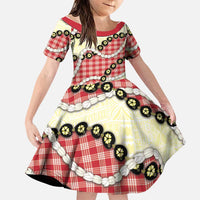 Red Palaka Hawaii Family Matching Mermaid Dress and Hawaiian Shirt Kukui Nut Pikake Lei Hawaiian Tapa Pattern LT14 Daughter's Dress Red - Polynesian Pride