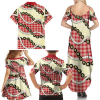 Red Palaka Hawaii Family Matching Summer Maxi Dress and Hawaiian Shirt Kukui Nut Pikake Lei Hawaiian Tapa Pattern - Polynesian Pride