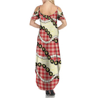 Red Palaka Hawaii Family Matching Summer Maxi Dress and Hawaiian Shirt Kukui Nut Pikake Lei Hawaiian Tapa Pattern - Polynesian Pride