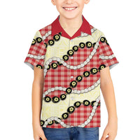 Red Palaka Hawaii Family Matching Summer Maxi Dress and Hawaiian Shirt Kukui Nut Pikake Lei Hawaiian Tapa Pattern - Polynesian Pride