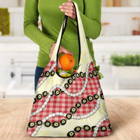 Red Palaka Hawaii Grocery Bag Kukui Nut Pikake Lei Hawaiian Tapa Pattern - Polynesian Pride