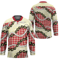 Red Palaka Hawaii Hockey Jersey Kukui Nut Pikake Lei Hawaiian Tapa Pattern - Polynesian Pride