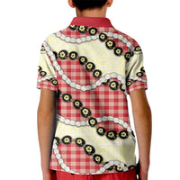 Red Palaka Hawaii Kid Polo Shirt Kukui Nut Pikake Lei Hawaiian Tapa Pattern - Polynesian Pride