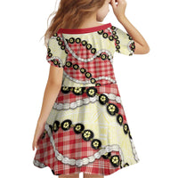 Red Palaka Hawaii Kid Short Sleeve Dress Kukui Nut Pikake Lei Hawaiian Tapa Pattern - Polynesian Pride