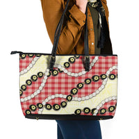 Red Palaka Hawaii Leather Tote Bag Kukui Nut Pikake Lei Hawaiian Tapa Pattern - Polynesian Pride