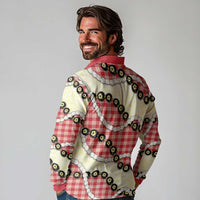 Red Palaka Hawaii Long Sleeve Polo Shirt Kukui Nut Pikake Lei Hawaiian Tapa Pattern - Polynesian Pride