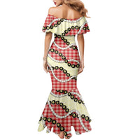 Red Palaka Hawaii Mermaid Dress Kukui Nut Pikake Lei Hawaiian Tapa Pattern - Polynesian Pride