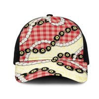 Red Palaka Hawaii Mesh Trucker Cap Kukui Nut Pikake Lei Hawaiian Tapa Pattern LT14 One Size Black Red - Polynesian Pride