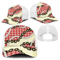 Red Palaka Hawaii Mesh Trucker Cap Kukui Nut Pikake Lei Hawaiian Tapa Pattern LT14 - Polynesian Pride