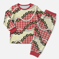 Red Palaka Hawaii Christmas Pajama Set Kukui Nut Pikake Lei Hawaiian Tapa Pattern - Polynesian Pride