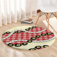 Red Palaka Hawaii Round Carpet Kukui Nut Pikake Lei Hawaiian Tapa Pattern - Polynesian Pride