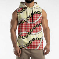 Red Palaka Hawaii Sleeveless Hoodie Kukui Nut Pikake Lei Hawaiian Tapa Pattern - Polynesian Pride