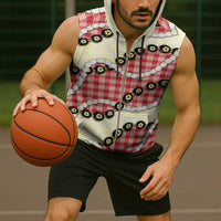 Red Palaka Hawaii Sleeveless Zip Hoodie Kukui Nut Pikake Lei Hawaiian Tapa Pattern - Polynesian Pride