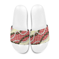 Red Palaka Hawaii Slide Sandals Kukui Nut Pikake Lei Hawaiian Tapa Pattern LT14 Red - Polynesian Pride