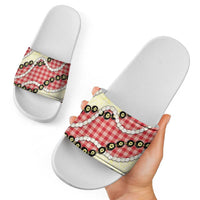 Red Palaka Hawaii Slide Sandals Kukui Nut Pikake Lei Hawaiian Tapa Pattern LT14 - Polynesian Pride