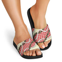 Red Palaka Hawaii Slide Sandals Kukui Nut Pikake Lei Hawaiian Tapa Pattern LT14 - Polynesian Pride