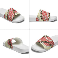 Red Palaka Hawaii Slide Sandals Kukui Nut Pikake Lei Hawaiian Tapa Pattern LT14 - Polynesian Pride