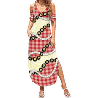 Red Palaka Hawaii Summer Maxi Dress Kukui Nut Pikake Lei Hawaiian Tapa Pattern LT14 Women Red - Polynesian Pride