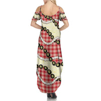 Red Palaka Hawaii Summer Maxi Dress Kukui Nut Pikake Lei Hawaiian Tapa Pattern - Polynesian Pride
