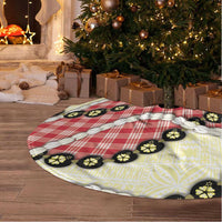 Red Palaka Hawaii Tree Skirt Kukui Nut Pikake Lei Hawaiian Tapa Pattern - Polynesian Pride
