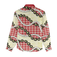 Red Palaka Hawaii Women Casual Shirt Kukui Nut Pikake Lei Hawaiian Tapa Pattern - Polynesian Pride