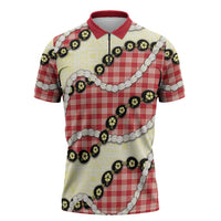Red Palaka Hawaii Zipper Polo Shirt Kukui Nut Pikake Lei Hawaiian Tapa Pattern LT14 Red - Polynesian Pride
