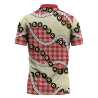 Red Palaka Hawaii Zipper Polo Shirt Kukui Nut Pikake Lei Hawaiian Tapa Pattern LT14 - Polynesian Pride
