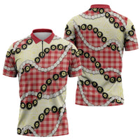 Red Palaka Hawaii Zipper Polo Shirt Kukui Nut Pikake Lei Hawaiian Tapa Pattern LT14 - Polynesian Pride
