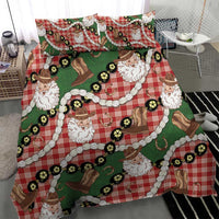 Cowboy Hawaii Mele Kalikimaka Bedding Set Paniolo Kukui Nut Pikake Lei Red Version - Polynesian Pride