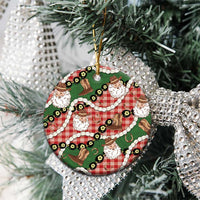 Cowboy Hawaii Mele Kalikimaka Ceramic Ornament Paniolo Kukui Nut Pikake Lei Red Version - Polynesian Pride