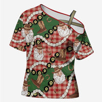 Cowboy Hawaii Mele Kalikimaka Cross Shoulder Shirt Paniolo Kukui Nut Pikake Lei Red Version - Polynesian Pride